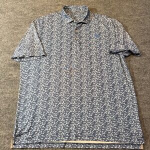 Jonnie O Mens Blue Floral Print Performance Golf Polo Shirt Short Sleeve Size XL